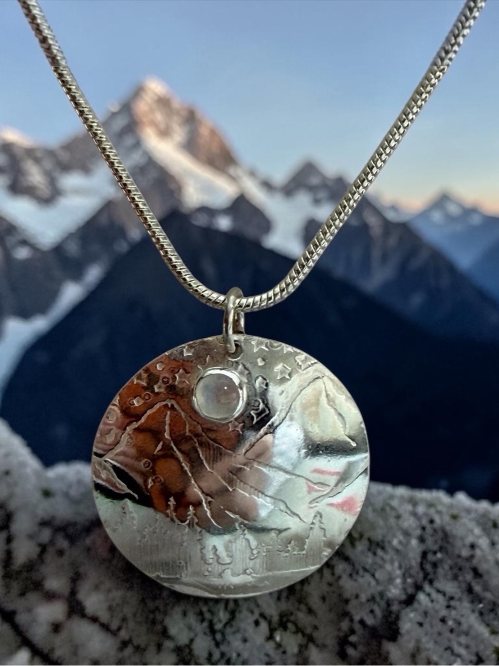 Silver Mountain Pendant Necklace with Moonstone Accent